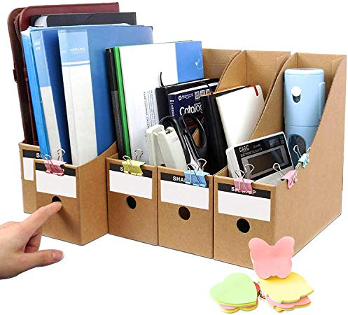 HINATAA Lot de 5 porte-revues en papier kraft, organiseur de rangement idéal pour le dortoir scolaire, le bureau, la maison (kaki)