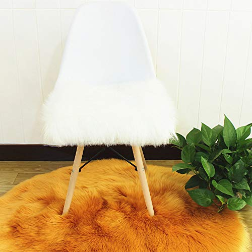 Faux Lammfell Sitzkissen, Schaffell Sitzauflage Longhair Fell Optik Nachahmung Wolle Sofa Matte (Weiß,40 * 40cm)
