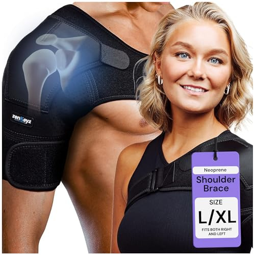 ZENKEYZ Schulterbandage für Damen und Herren – für zerrissene Rotatorenmanschette, Sehnenscheidenentzündung, Luxation, Schleimbeutelentzündung, Neopren-Schulter-Kompressionsmanschette (Schwarz, Größe