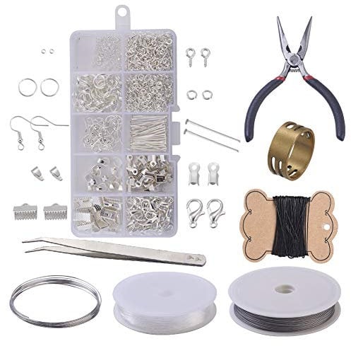 LOMYLM Jewellery Making Kit for Adults, Silver Earring Making Necklace Bracelet Repair Kit - Pliers/Beading Wire/Jump Rings/Cord Ends/Earring Hooks/Lobster Clasps