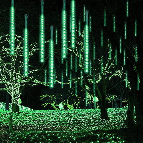 LED Meteorschauer Lichterkette Solar, DINOWIN 8 Tubes 288 LED Wasserdicht Schneefall Lichterkette Meteorschauer Regen Lichter für Festival Hochzeit Garten Baum Dekoration (Grün)