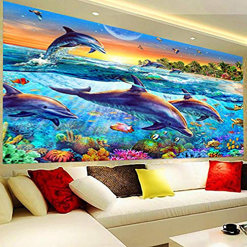 Nicole Knupfer 5D DIY Diamond Painting Kits Full Diamond,Unterwasserwelt Delfin Stickerei Crystal Strass Cross Stitch Diamant Malerei für Wohnzimmer Dekoration (100x40cm)