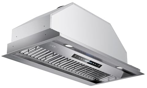 IKTCH 42 inch Built-in/Insert Range Hood 900 CFM, Ducted/Ductless Convertible Duct, Stainless Steel Kitchen Vent Hood with 2 Pcs Adjustable Lights and 3 Pcs Baffle Filters with Handlebar