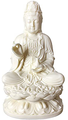 Kingzhuo Chinesische Göttin Statue aus massivem Harz, schöne Kuan-Yin-Statue, Quan Yin, Göttin der Barmherzigkeit, Guan Jin, Buddha-Statue Guan Yin auf Lotus, 13 cm hoch (Polyresin-Material)