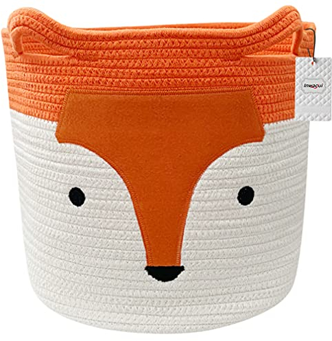 Inwagui Baumwollseilkorb Geflochten Aufbewahrungskorb Faltbare Fuchs Wäschekorb Baby Aufbewahrungsbox mit Griffen für Kleidung, Spielzeug, Kinderzimmer - Orange