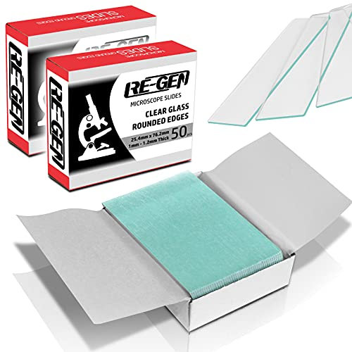 RE-GEN - 100 Piece, 2 Boxes Ultra Clear Grounded Round Frosted Edge Microscope Glass Slides | Size 25.4mm x 76.2mm
