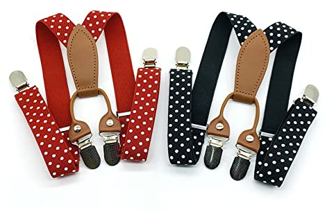 Anshili 2 Pezzi Bambini Bretelle 4 clips a y in pelle larghe 2,5 cm Disegno a striscia (D)