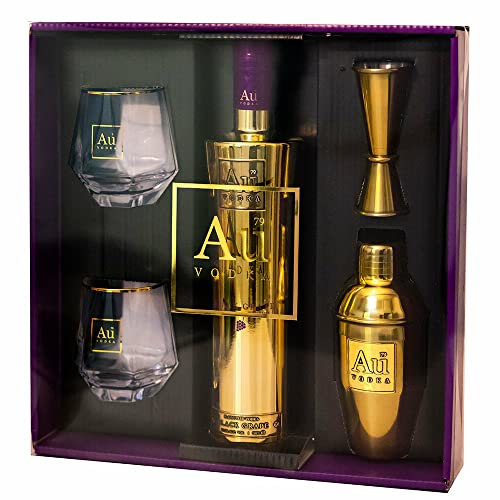 Beer Hunter Au Black Grape Flavoured Vodka Gift Set with Glass, Jigger & Gold Boston Shaker - 70cl