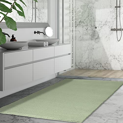 payé Badezimmerteppich Hochflor Bad - Grün - 67x110cm - kuschelig weich - waschbar - Badematte Wasserfest rutschfest Dekoration - Deko Teppich Badvorleger