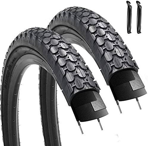 2 Stück Beach Cruiser Fahrradreifen, 66 x 5,4 cm, zusammenklappbar, Ersatzreifen, schwarz/weiße Seitenwand... (Paar schwarze Wand)