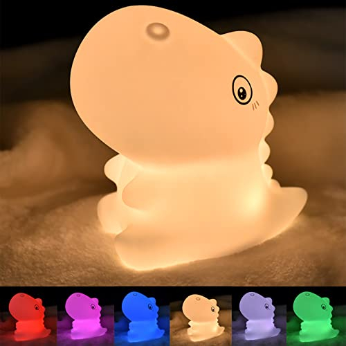 SAMLAK Cute Dinosaurs Night Light Baby, Led Silicone Bedside Lamp with 7 Light Changes and Tap Control USB Charging Silicone Sleep Lights for Girls Boys Nursery Decoration Gifts