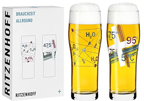 Ritzenhoff 3781002 Trinkglas universal 600 ml – Serie Brauchzeit Nr. 2 – 2 Stk. mit abgestimmtem Motiv – Made in Germany
