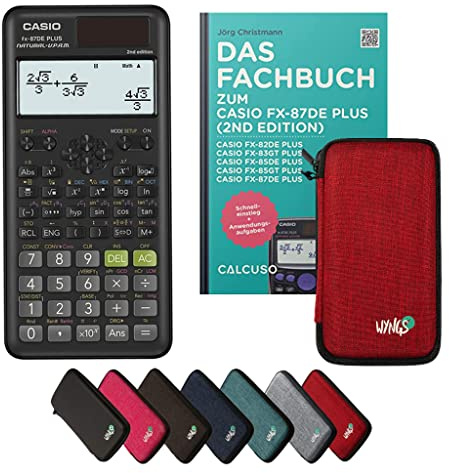 Casio fx-87DE Plus 2nd Edition inkl. Schutztasche Rot & Fachbuch (48 Seiten, DIN A5) – Wissenschaftlicher Rechner – Smart Set