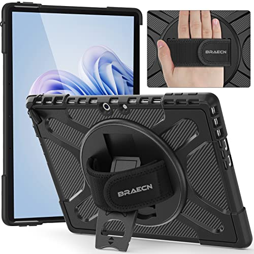 BRAECN Coque pour Microsoft Surface Pro 11 / Surface Pro 10 / Surface Pro 9 13 Pouces, Housse de Robuste avec Support Rotatif à 360° et Dragonne, Noir