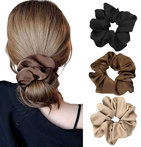 Ypkia Haargummis Scrunchies aus Satin für Damen Schwarz Groß Haargummi Weich Elastisch Pferdeschwanz Halter für Frauen Mädchen (3 Stück)