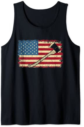 Patriotic Axe Throwing Lumberer USA Flag Hatchet Thrower Tank Top