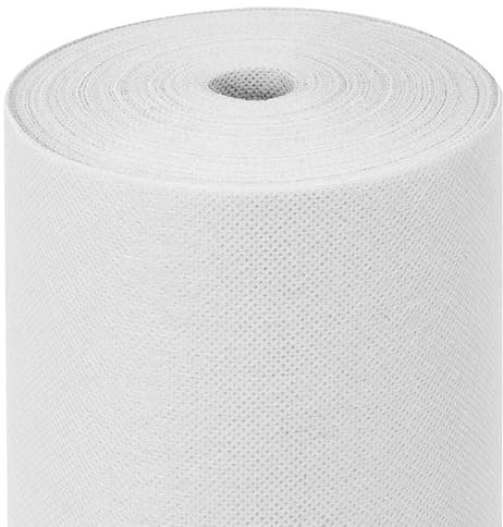 MAXI PRODUCTS Rouleau de nappe TNT pré-découpée à 40 cm - 1,2 x 48 m - Tissu non tissé Spunbond (TNT) - Jetable avec effet tissu - Résistant aux liquides - Traiteur - Imperméable (Blanc)