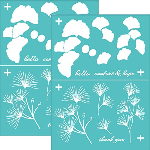 OLYCRAFT 2 Stück 14x19.5cm Selbstklebende Siebdruck Schablone Ginkgo Blatt Geschichtete Mesh Transfer Schablone Herbstbaum Ginkgo Blätter Siebdruck Schablone Zum Malen Auf Holz DIY T-Shirt Stoff