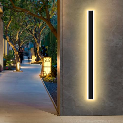 Wloyimo Outdoor Wall Lights Dimmable 100CM, 40W Modern Black Decorative Wall Lights with Remote Control, 3 Colors Adjustable, IP65 Waterproof, Villa Hallway Garden (120CM)