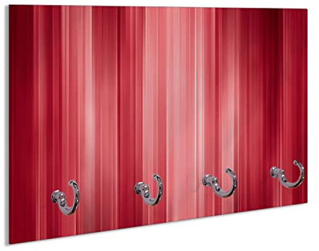Wallario Handtuchhaken für Bad & Küche aus Glas 30 x 20 cm, Wand Handtuchhalter mit 4 Haken, Motiv: Rot und schwarz gestreift - Abstraktes Streifenmuster