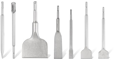 Set de 7 burins SDS Plus, 2 burins à carrelage, 2 burins larges, 2 burins plats, burins pointus et burins en U, burin SDS de haute qualité pour le carrelage, le béton, la pierre, la maçonnerie