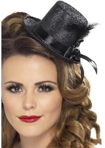 Smiffys Mini Tophat, Black, with Black Ribbon and FeatherLadies (Pack of 2)