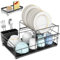 NURADA - Escurreplatos Acero Inoxidable - Escurridor de Platos + Organizador Fregadero - Escurridor Fregadero de 2 Niveles Ajustables para Platos y Vasos - Escurre Platos Antióxido - Negro