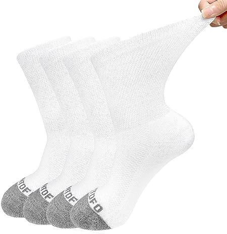 ZFSOCK Chaussettes Diabétiques Homme Femme: Sans Elastique Sans Couture Socquettes Non Comprimantes Amples Classiques Diabetique en Coton Coussin 4 Paires Mi-mollet, Blanc Gris 39-42
