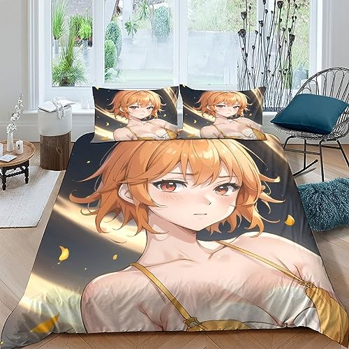 LYCREW AI Anime Girls Weiches Und Bequemes Sexy Bettwäsche-Set Mit 3D-3-teiliges Set Inklusive Kissenbezüge Und Reißverschlussschluss,geeignet Für Jugendliche Und ErwachseneDouble(200x200cm)