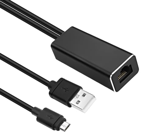 XMSJSIY Micro USB Ethernet Adapter Kompatibel mit Fire Stick Micro USB auf RJ45 Ethernet Adapter 10/100 Mbps High Speed LAN Netzwerk mit USB Stromkabel für Chromecast Ultra/2/1/Audio Google Home Mini