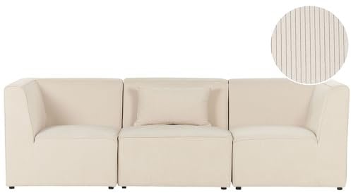 Beliani Modernes 3-Sitzer Modul Sofa mit Armlehnen Stoffbezug Cord beige Lemvig