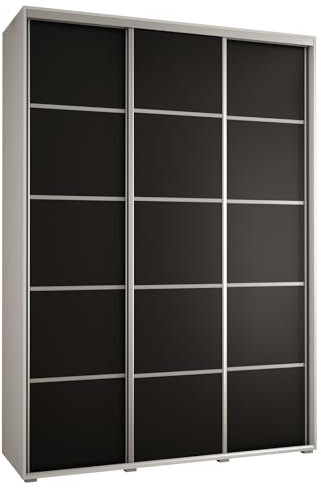 MEBLE KRYSPOL Davos 4 170 Schrank mit DREI Schiebetüren für Schlafzimmer - Moderner Kleiderschrank mit Kleiderstange und Regalen - 235,2x170x45 cm - Weiß Schwarz Silber