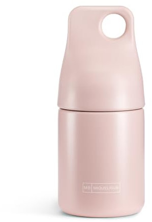 Miquelrius - Botella isotérmica, Medida Ø70 x 155 mm, Capacidad 200 ml, Cierre hermético de rosca, Anilla para colgar, Botella de acero inoxidable libre BPA, Color Rosa