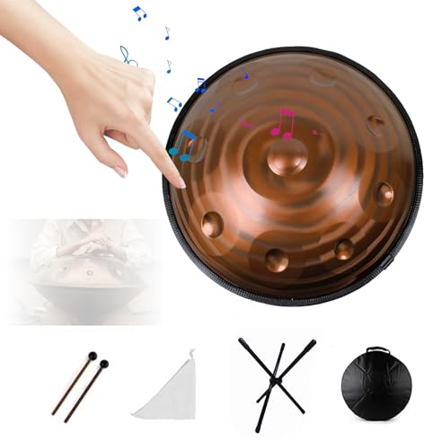 Handpan Trommel, 55 cm/21,6 Zoll Edelstahl Handpan Trommeln für Erwachsene und Kinder, Handpan Trommelinstrument mit Handtrommelständer und Tasche 9-Tones G