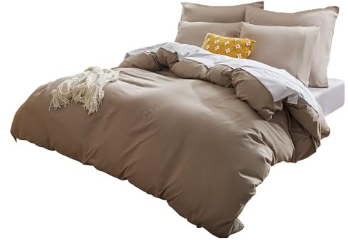Sonive Mikrofaser Bettbezug-Set, Taupe, Bettwäsche 155cmx220cm/ Kissenbezug 80cmx80cmx2
