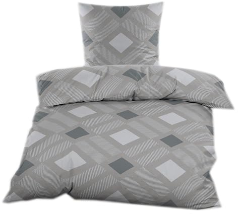 Casa Colori Renforce Bettwäsche 135x200 cm Bettgarnitur 2 TLG. in Grau Anthrazit Rauten Muster