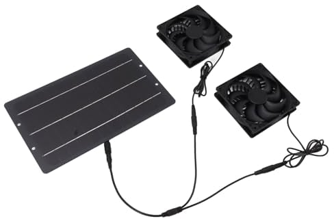 Zerodis Kit di ventilatori a pannello solare da 10 W, pannelli solari per riscaldatore per piscina, kit resistente alle intemperie, doppio ventilatore di scarico a parete per pollai, serre, capannoni,