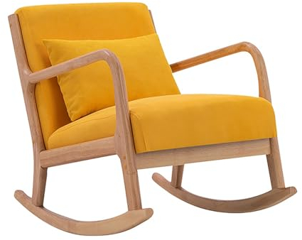 XRRJFYH Schaukelstuhl Holz Schaukelsessel Wohnzimmer Stillsessel Lesesessel Bequem Stillstuhl Schaukelstuhl Stillen Relaxstuhl (Color : Yellow)