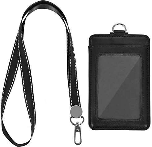 Doppelseitig Leder Ausweishalter PU ID Card Holder mit Neck Lanyard Strap Wasserdichte Vertikaler Ausweishüllen für Arbeit Schule Büropersonal