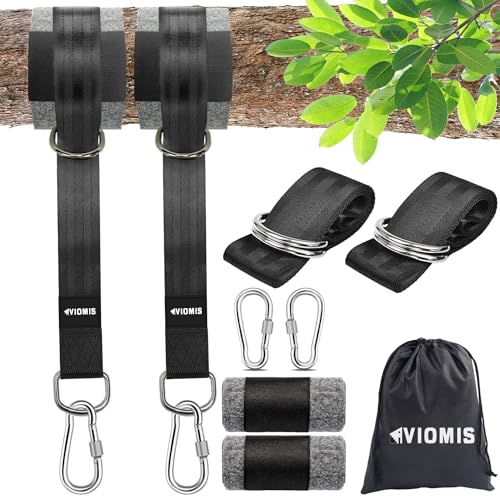 Viomis Schaukel & Hängematte Montageset 900KG - Komplettset mit 2X 150cm Gurten, Karabinern, D-Ringen, Schutzpolstern & Tasche