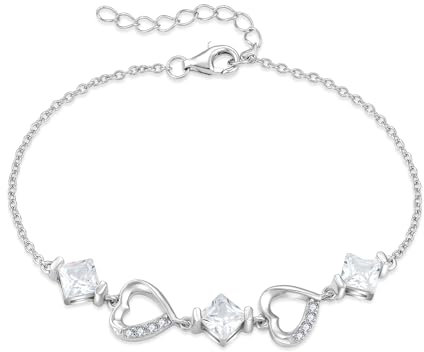 YL Herz Armband 925 Sterling Silber 5A Zirkonia Armband Schmuckgeschenke für Damen Mutter Freundin,16-19CM