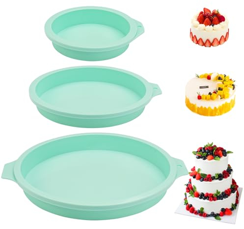 Moule Silicone Rond, 3 Pièces Moule à Gâteau Rond en Silicone, Moule Silicone Patisserie Rond, Moule Layer Cake Silicone de Cuisson Anti-Adhésifs, Moule a Gateau Silicone Rond, pour Gateau (4/6/8in)