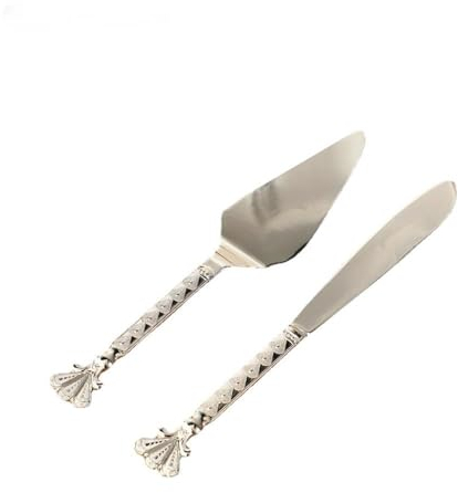 Romantic LOVE Zinc Alloy Cake Knife Shovel Server Set Silverware Carved Handle Cake Pie & Pastry Servers Wedding Party Thanksgiving Christmas (Silver)