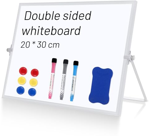 Kasanni Magnetisches Whiteboard - Beidseitig Abwischbar, Klein, Mit Ständer, Tragbar - Geeignet für Büro, Zuhause und Schule (20 cm x 30 cm)