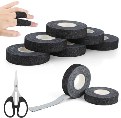 8 Rollen Fingertape, 1.5cm x 10m Finger Tape mit Schere, Sporttape Schwarz als Schutz, Hautfreundliches Truetape Für Fussball, Volleyball, Kraftsport
