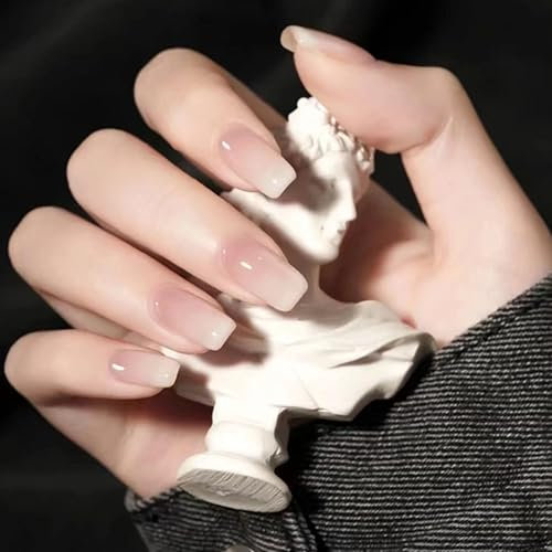 24 Stück Press on Nails Kurz, Weiß Rosa Gradient Design Natürlich Nägel Zum Aufkleben, Square Fingernägel zum Aufkleben Acryl Full Cover für Frauen Manicure Nail Art DIY (White gradient, 24x)