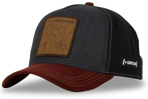 Capslab Wile E. Coyote und Road Runner Looney Tunes Denim Velours Blau Weinrot Schwarz Verstellbare Snapback Cap - One-Size