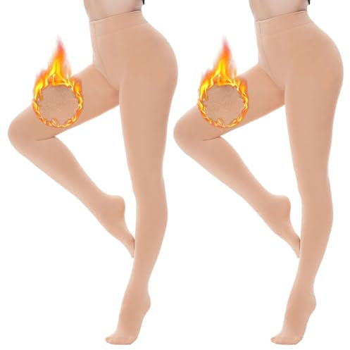 DUCMODA Collant termici morbidi foderati in pile per donna, caldi e opachi,Collants Invernali,2 paia carnagione,L-XL