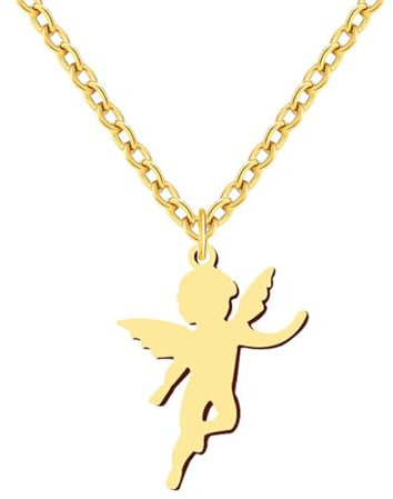 SiVaji Halskette Ketten Schmuck Herren Frauen Anhänger Necklacehalskette Amor Engel Anhänger Halskette Frauen Männer Vintage Gold + Kette 60Cm