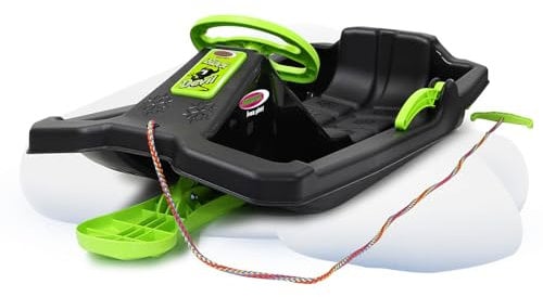 Snow Play Bob - Black Devil, Bob Schnee Snowfun Winter Spaß Schlitten, Lenkrad, Bremse, Handbremse, ab 3 Jahren, bequemer Sitz für optimale Rutschposition, Schwarz
